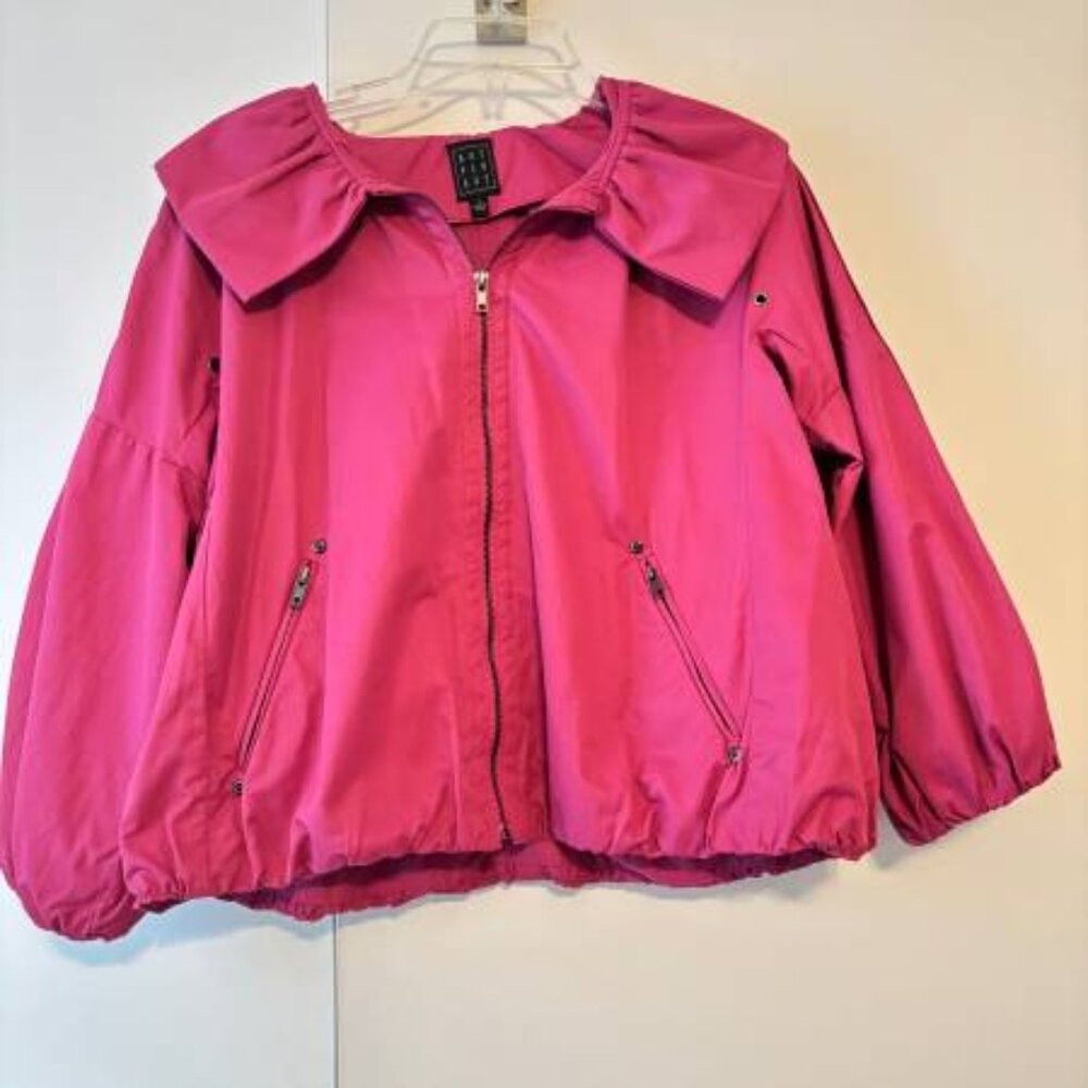 Due Per Due SZ Medium Hot Pink Short Cotton Windbreaker 3/4 Sleeve Jacket